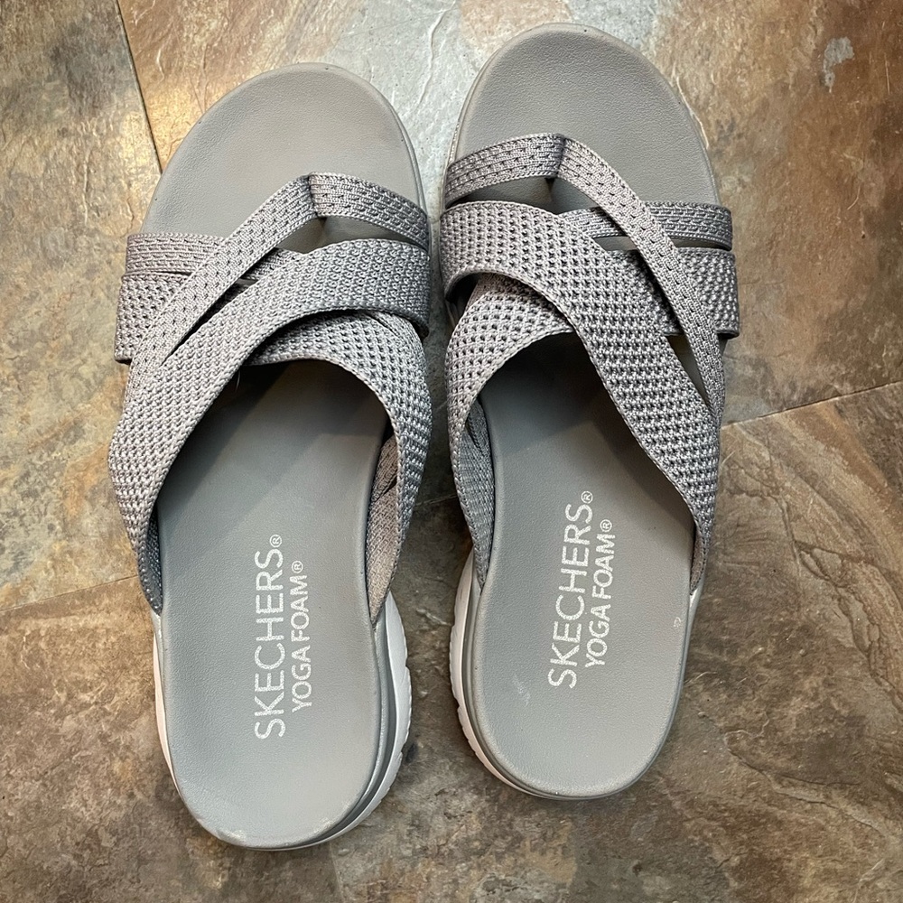 Skechers Yoga Foam Women's Gray Crisscross Sandals